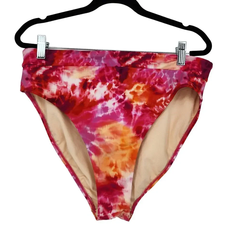 Swimsuits For All Red/Pink/Orange/White High Waist Tie Dye Bikini Bottom Size 14